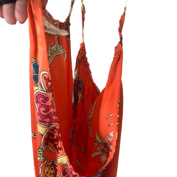 Vintage Cache Paisley Halter Sleeveless Peplum Top Orange - Picture 7 of 8